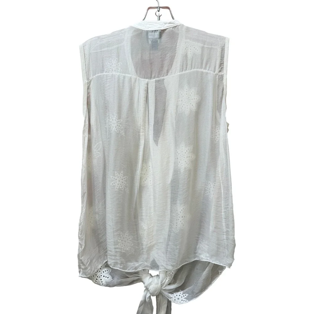 Le Marais‎ Paris White Floral Eyelet Tie Front Sleeveless Blouse Made in Italy M